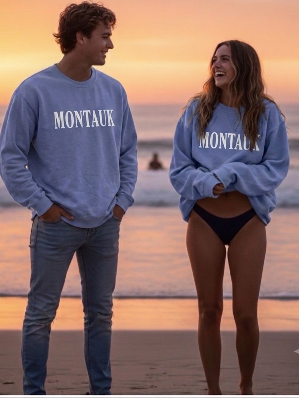 Gildan Montauk Crewneck Sweatshirt - Light Blue White Print -size large unisex